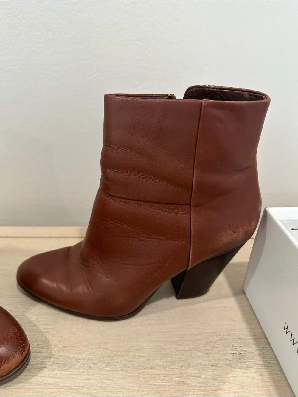 Steve Madden Chestnut Brown Leather Ankle Boots with Block Heel - Picture 4 of 8